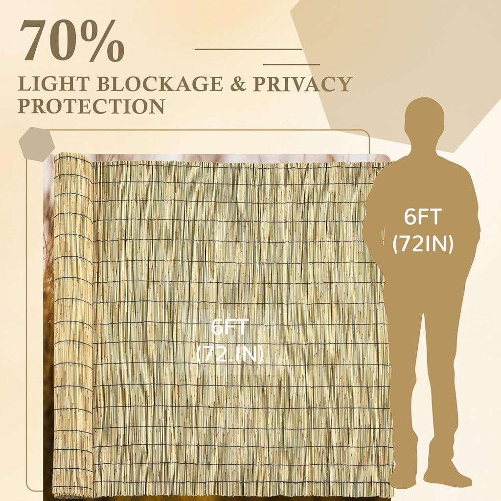 Natural 6FT X 16.4FT Reed Fencing Roll, Balcony Privacy Shade Reed Bamboo Fencing Garden Fence Border, Wind Block Sunshade Fence Screen for Outdoor Yard Patio Flower Bed Edge