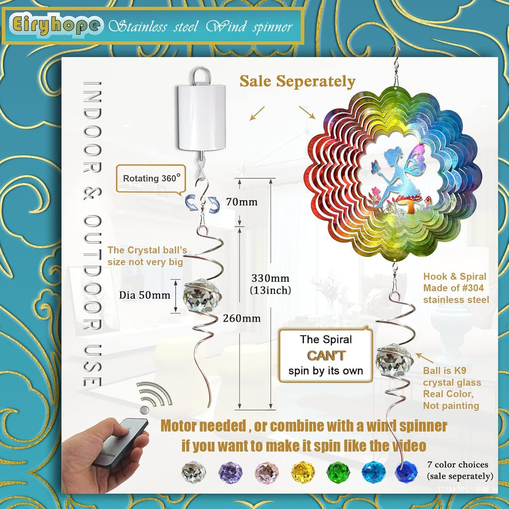 Gazing Ball Spiral Tail, Wind Spinners Stabilizer with Swivel Hook & Clear Crystal Ball, Hanging Suncatcher Decoration, Rainbow Maker Indoor Outdoor Ornaments Creative Decorative Gifts 13"