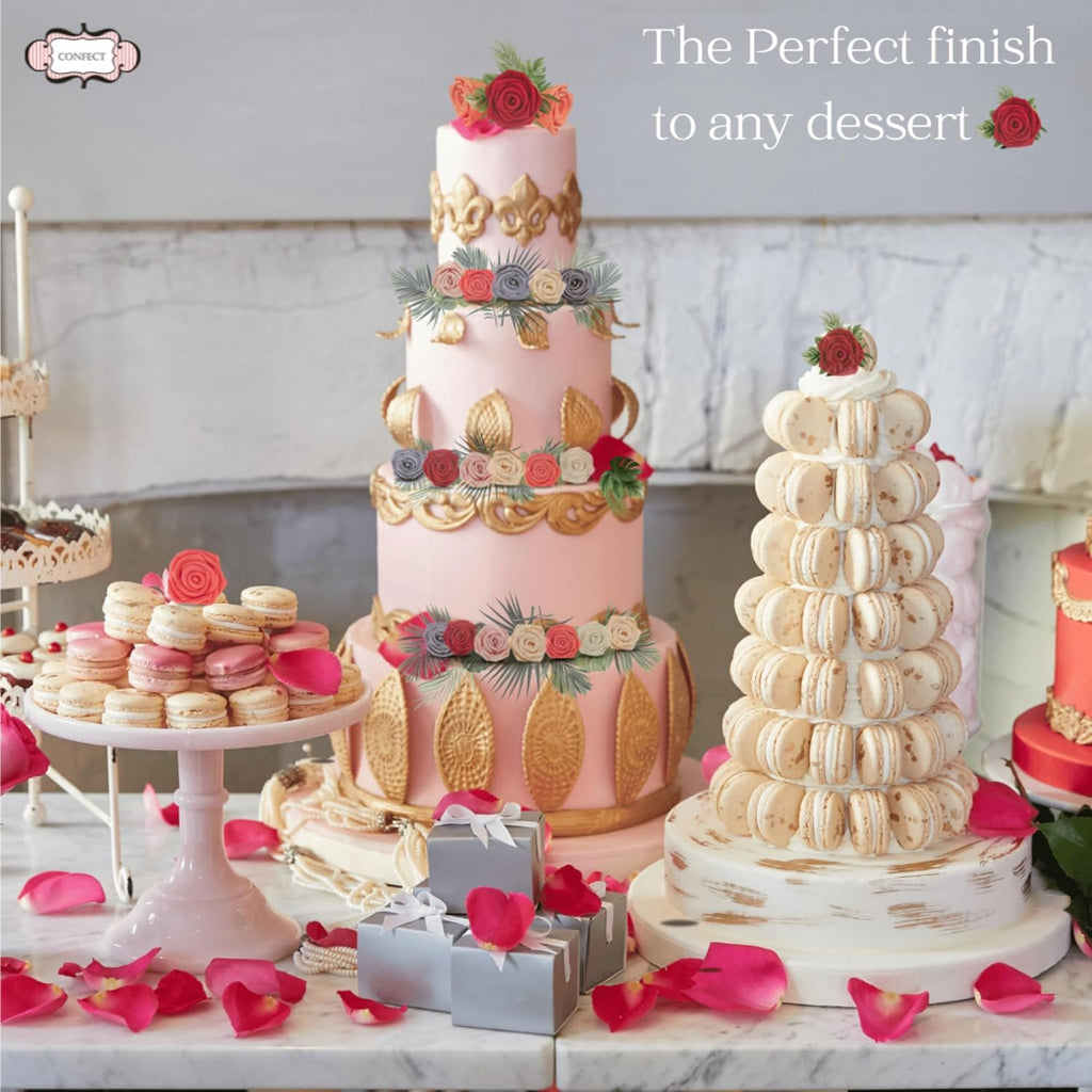 Confect Metallic Edible Rose Topper – Gold Roses for Cake, Cupcake & Doughnut Decoration – Pack of 12 Edible Floral Toppers- Vegan, Gluten-Free, Nut-Free, Soy-Free, Dairy-Free, Palm Oil-Free