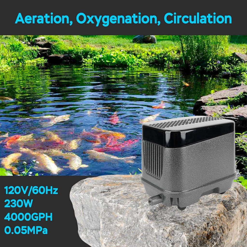 AquaMiracle Linear Air Pump, 635/950/1600/4000GPH Pond Bubbler Septic Air Pump, Energy-Efficient Pond Aerator for Outdoor Ponds, Aquariums, Hydroponics, Waste Treatment