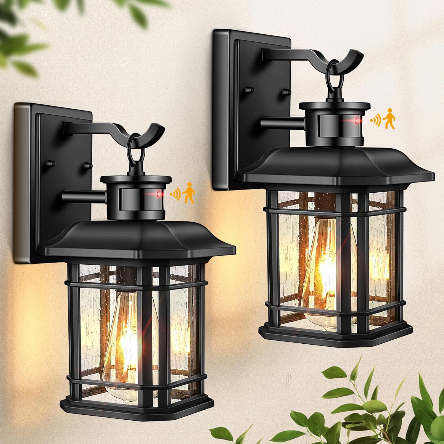 VIANIS 2 Packs Motion Sensor Outdoor Lights, Dusk to Dawn Outside Lights for House, Black Outdoor Light Fixture Sconce for House, Doorway, Entryway, Waterproof, Anti-Rust