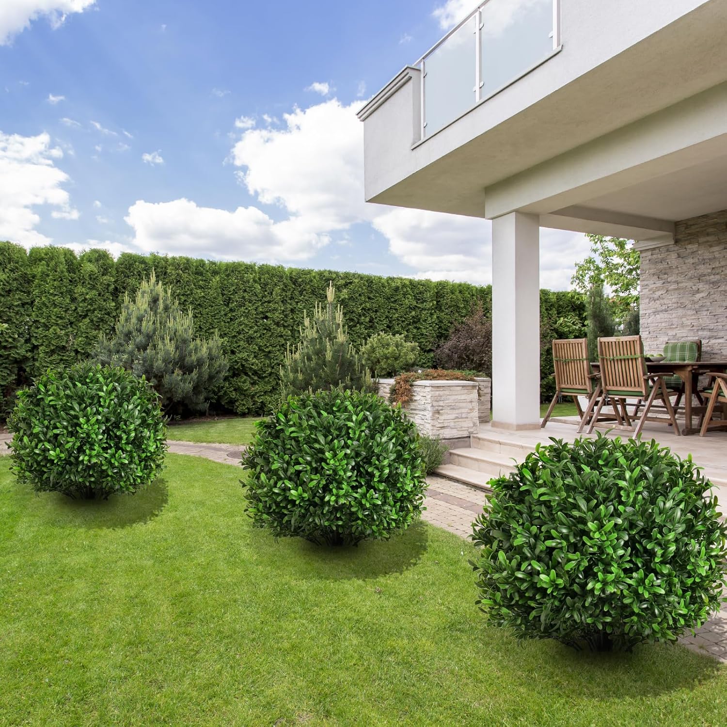 Artificial Olive Leaf Boxwood Topiary Ball Trees, Set of 2 UV Resistant 16in Outdoor Plants – Artificial Bonsai, Miniature Trees, Garden, Curb Appeal