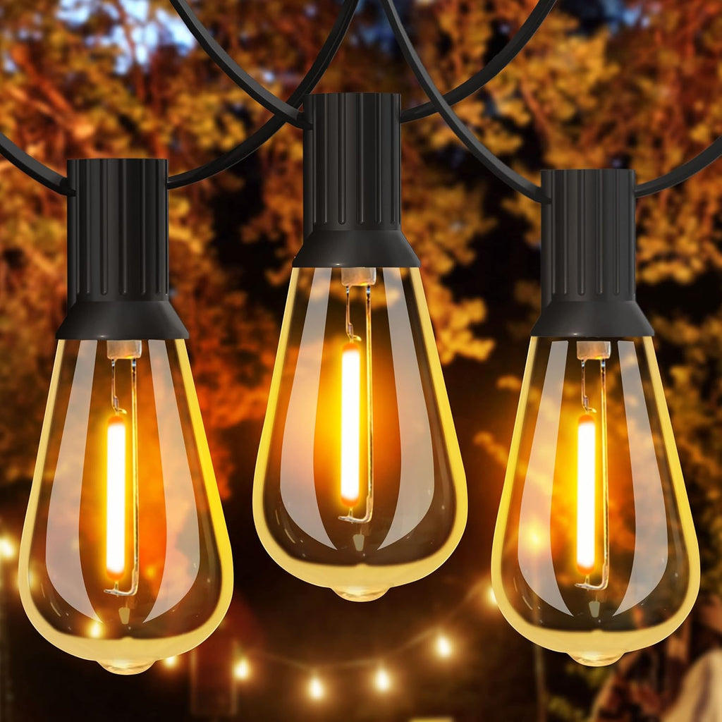 GLUROO Outdoor String Lights, 30FT LED Outdoor Patio Lights Waterproof with 15+1 Vintage Bulbs Shatterproof Energy Saving,2700K Hanging Edison String Lights Outside for Backyard,Bistro,Camping,Gazebo