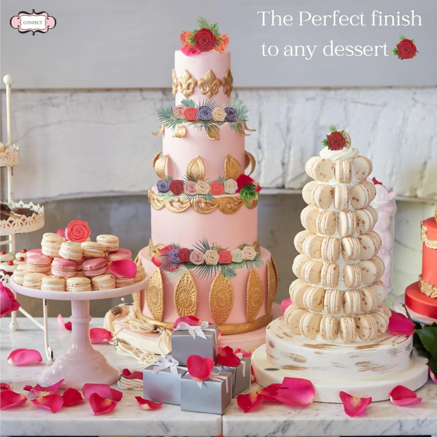 Confect Edible Ivory Rose Toppers – 12-Pack Classic Pearl Edible Roses for Cake, Cupcake Decorating – Elegant Floral Toppers for Desserts- Vegan, Nut-Free, Soy-Free, Dairy-Free, Palm Oil-Free