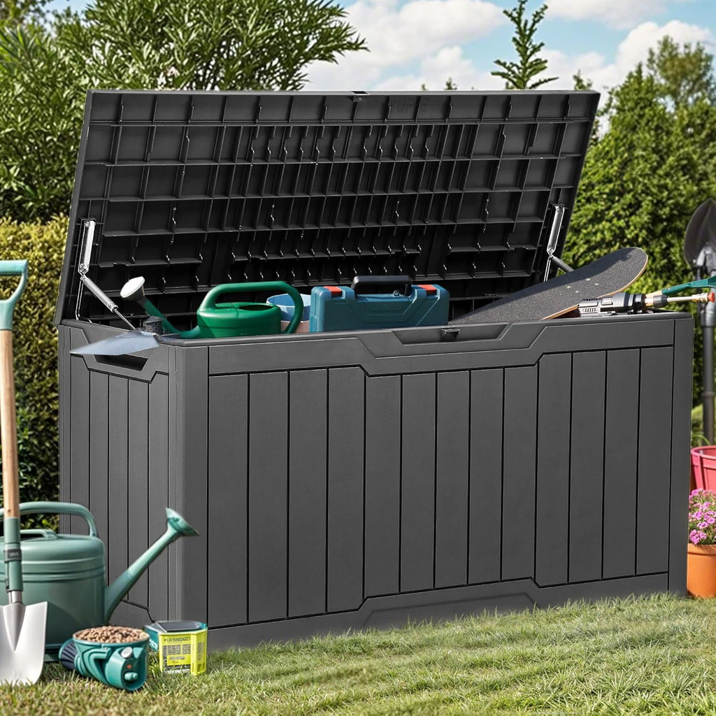 YITAHOME 80 Gallon Outdoor Storage Box, Large Water Resistant Resin Deck Box, Indoor Outdoor Lockable Storage Container for Patio, Garden, Cushions, Tools, Equipment (Dark Gray)