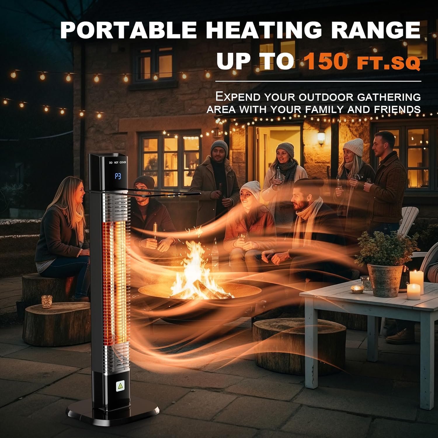 Patio Heater for Outdoor,1500W Electric Infrared Radiant Heaters with Remote for Garage Bedroom Backyard, Room Space Heater with 24H Timer,3 Heat Settings,Tip-over Protection for Indoor, 25"