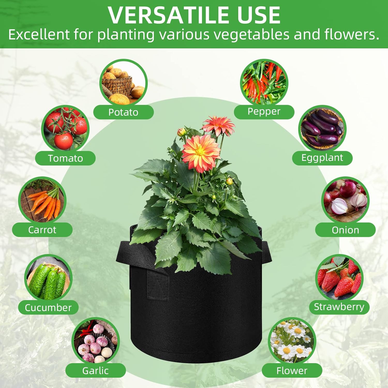 200-Pack 10 Gallon Fabric Grow Bags, Heavy Duty Thickened Nonwoven Plant Grow Bags Aeration Fabric Pots with Handles for Plants