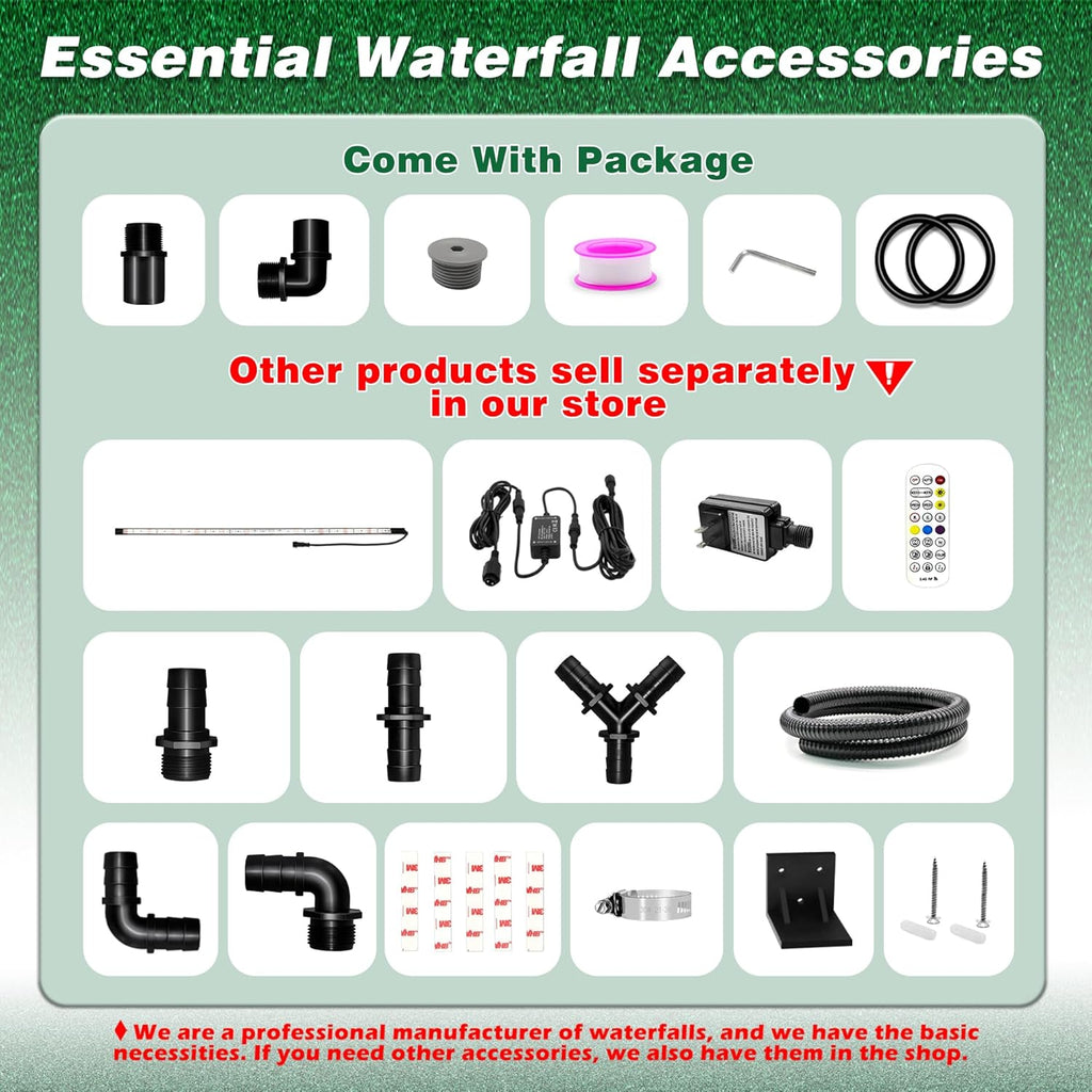 Pool Fountain, LONGRUNNEW Transparent Acrylic Pool Waterfall Spillway with Pipe Connector Kits for Indoor/Outdoor Decorative, 35.4 Inches Pool Water Feature for Garden Patio, Backyard Koi Pond Decor