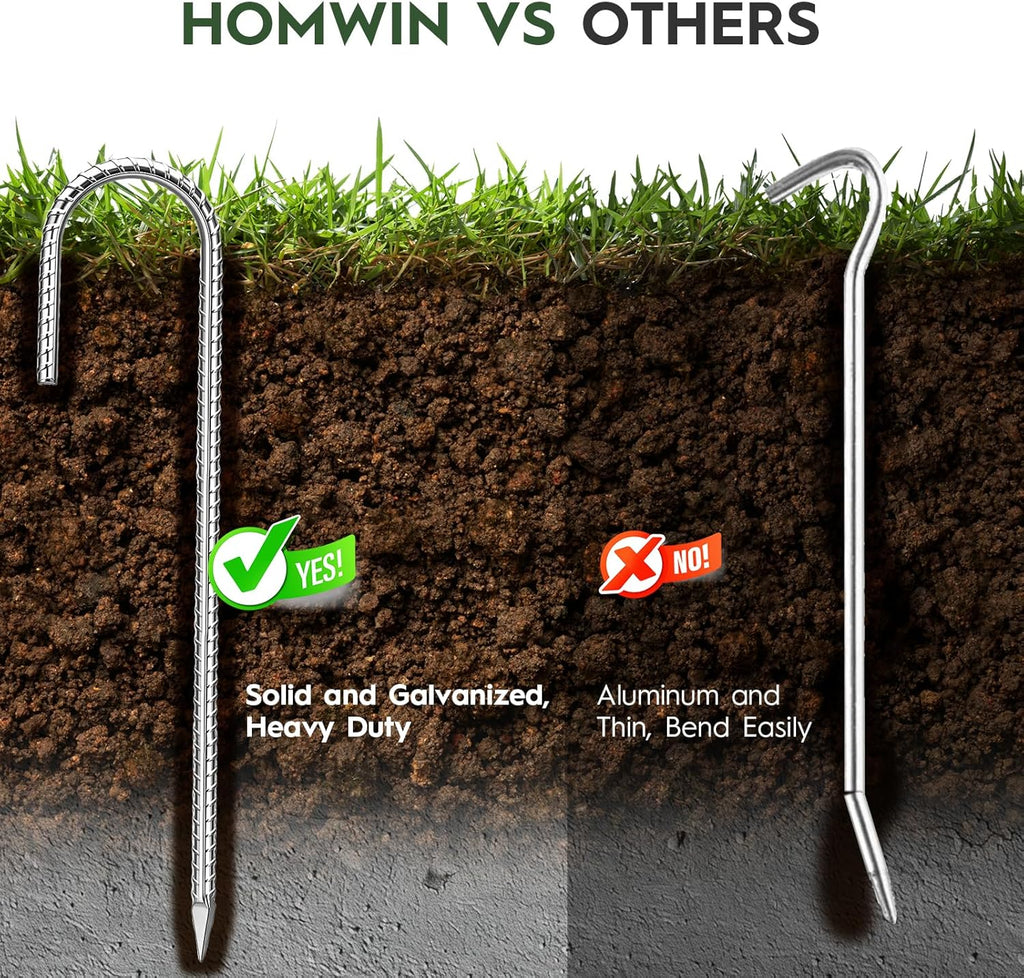 12 inches Ground Stakes Heavy Duty 28 Pieces Metal Fence Rebar Stake 5/16" Diameter J Hook Ground Spikes, Tent Stakes, Swing Set and Gazebo Anchors