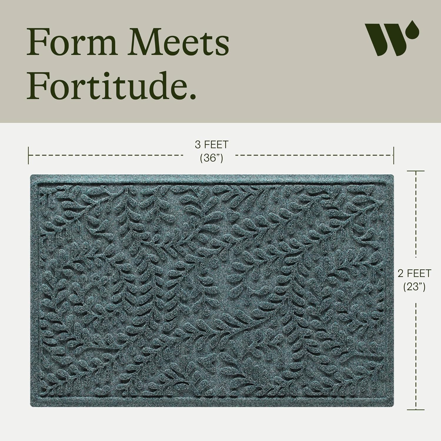 WaterHog Indoor/Outdoor Use Door Mat, 2' x 3', Made in USA, Welcome Mat for Front Door, Durable, Water-Trapping Floor Rug, Decorative, Skid-Resistant Entryway, Boxwood Collection, Bluestone