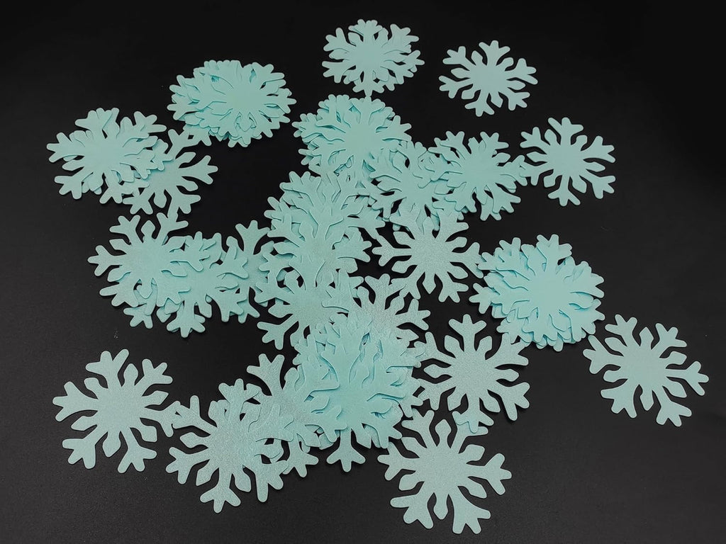 50pcs Edible Blue Snowflakes for Cake Decorating Cupcake Toppers for Christmas Winter frozen Theme Birthday Party Decorations