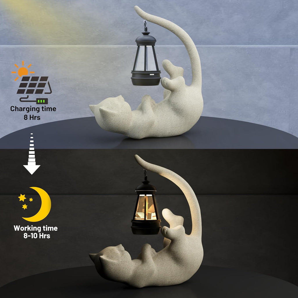 Solar Cat Garden Statue 10 Inch Porch Patio Decor for Outside Yard Decoration Outdoor Unique Housewarming Gardening Birthday Gifts for Cat Lovers Women Grandma