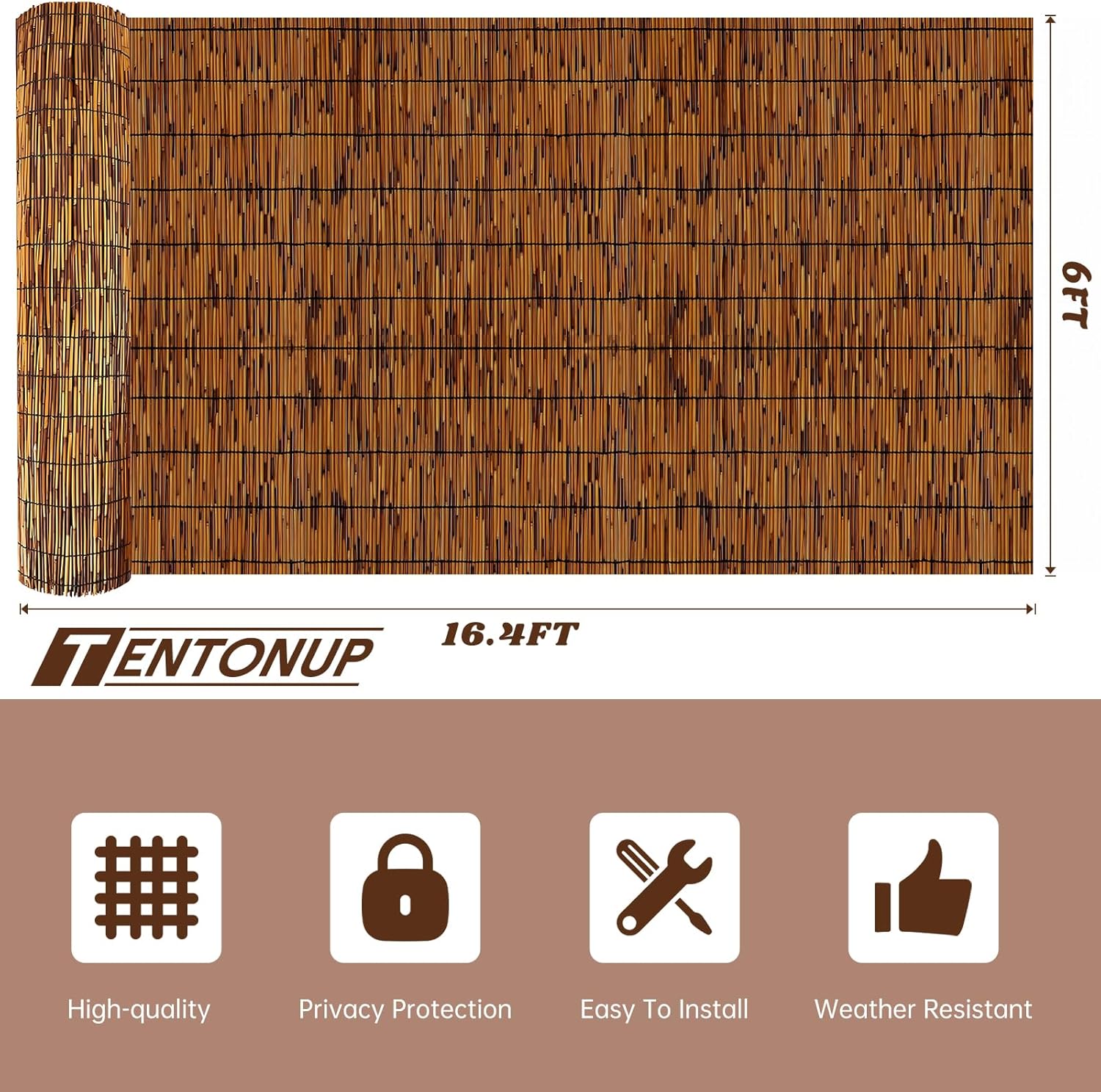 Natural Bamboo Reed Fence, 6FT x 16.4FT,Bamboo Fence Rolls 6 Feet High Outdoor for Garden, Decorative Fence for Outdoor Privacy Screening, Sun Blocking, Decorative Divider, Brown