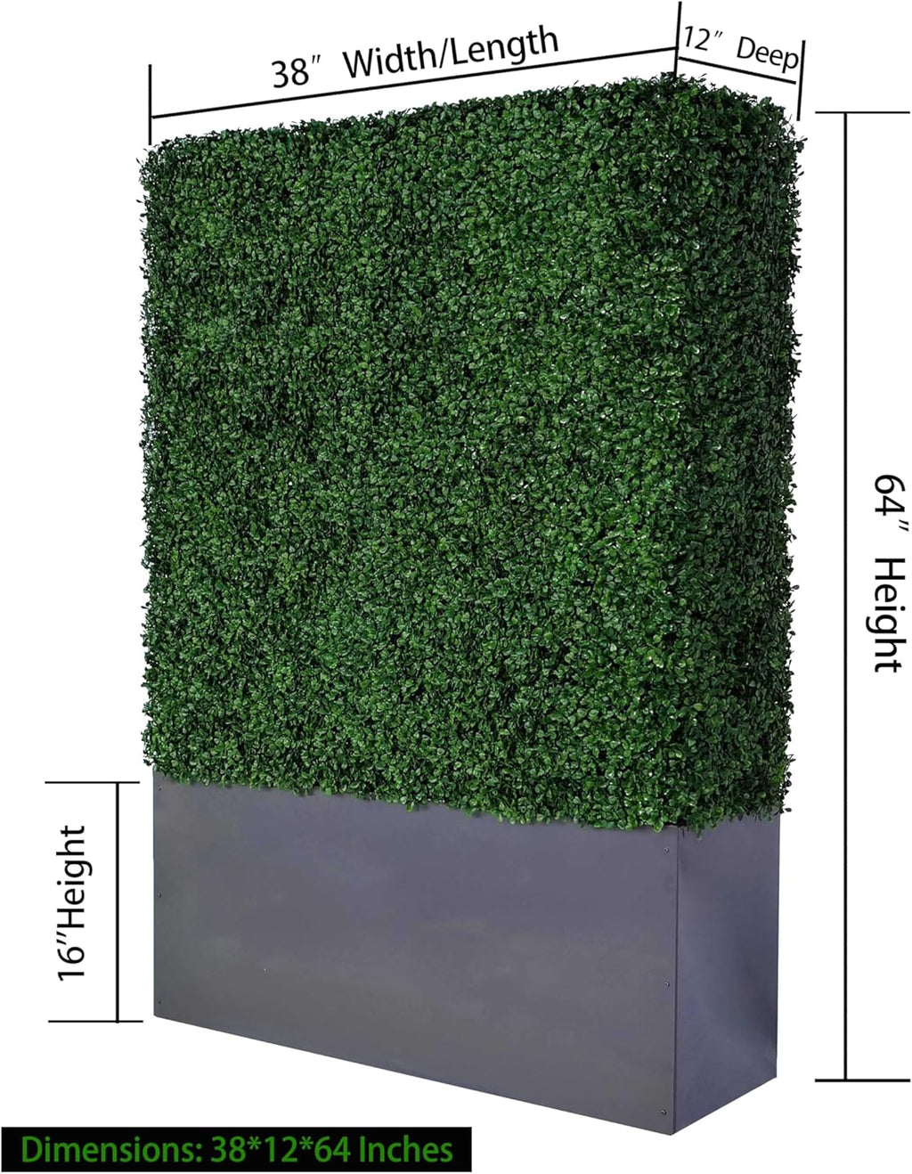AGPL Artificial Hedge Wall (38" Width* 12" Deep* 64" Height) with Dark Gray Stainless Steel Planter Box (64.00)