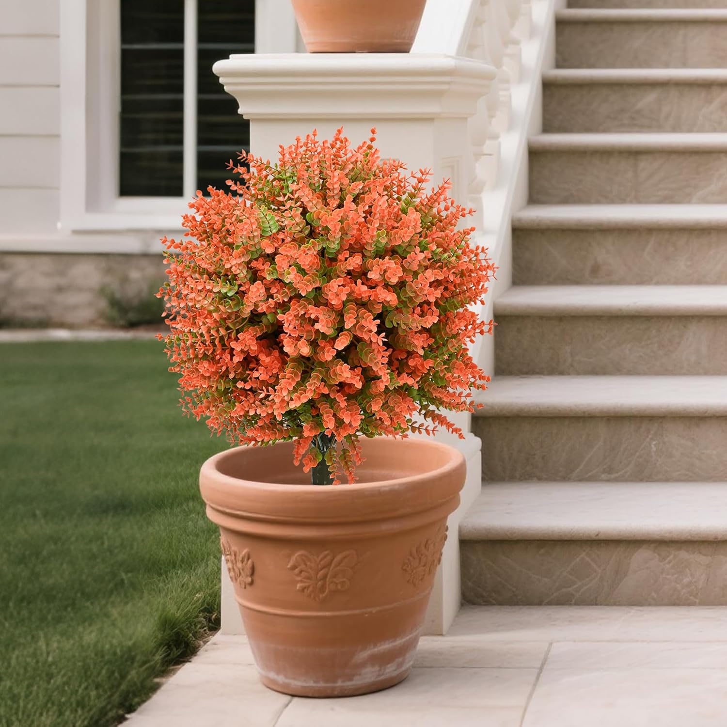 28" Artificial Boxwood Topiary Tree, UV Resistant Fall-Themed Faux Topiary for Outdoors & Indoors, Realistic Topiary Bush for Porch,Front Door, Patio,Thanksgiving & Seasonal Home Decor