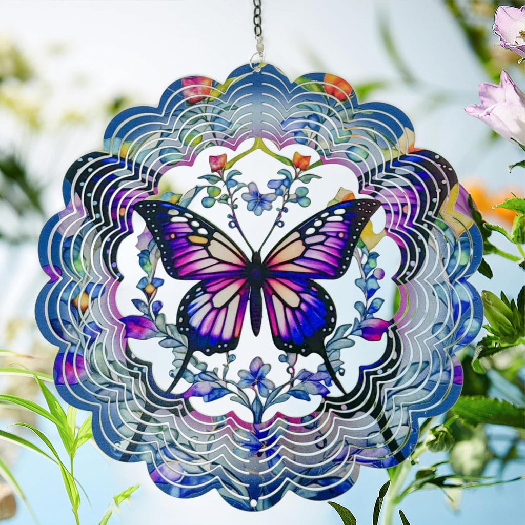 Wind Spinners Outdoor Butterfly Decorations - Birthday Gifts for Women Mom Grandma, Butterflies Hanging Wind Spinner 12 inch 3D Wind Sculptures for Garden Decor for Outside, Patio, Yard, Outdoor