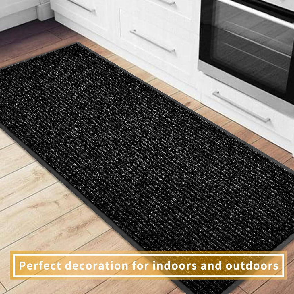 fani Heavy Duty Large Outdoor Indoor Entrance Black Doormat Waterproof Low Profile Entrance Rug Front Door Mat Patio Anti-Skid Rubber Back, 35x72 inch (Black)
