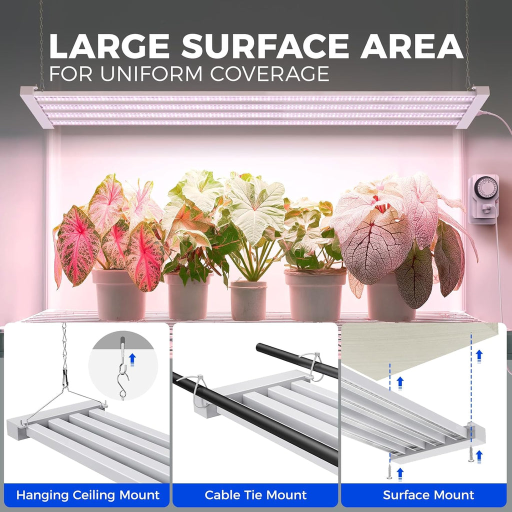Barrina TX-L84 4FT LED Grow Light, 336W (4 x 84W), 4 Panel Wider Coverage, Full Spectrum, High PPFD, Mechanical Timer, Linkable, Hanging Light, Plant Stand with Grow Light for Indoor, Seeding, 4 Packs