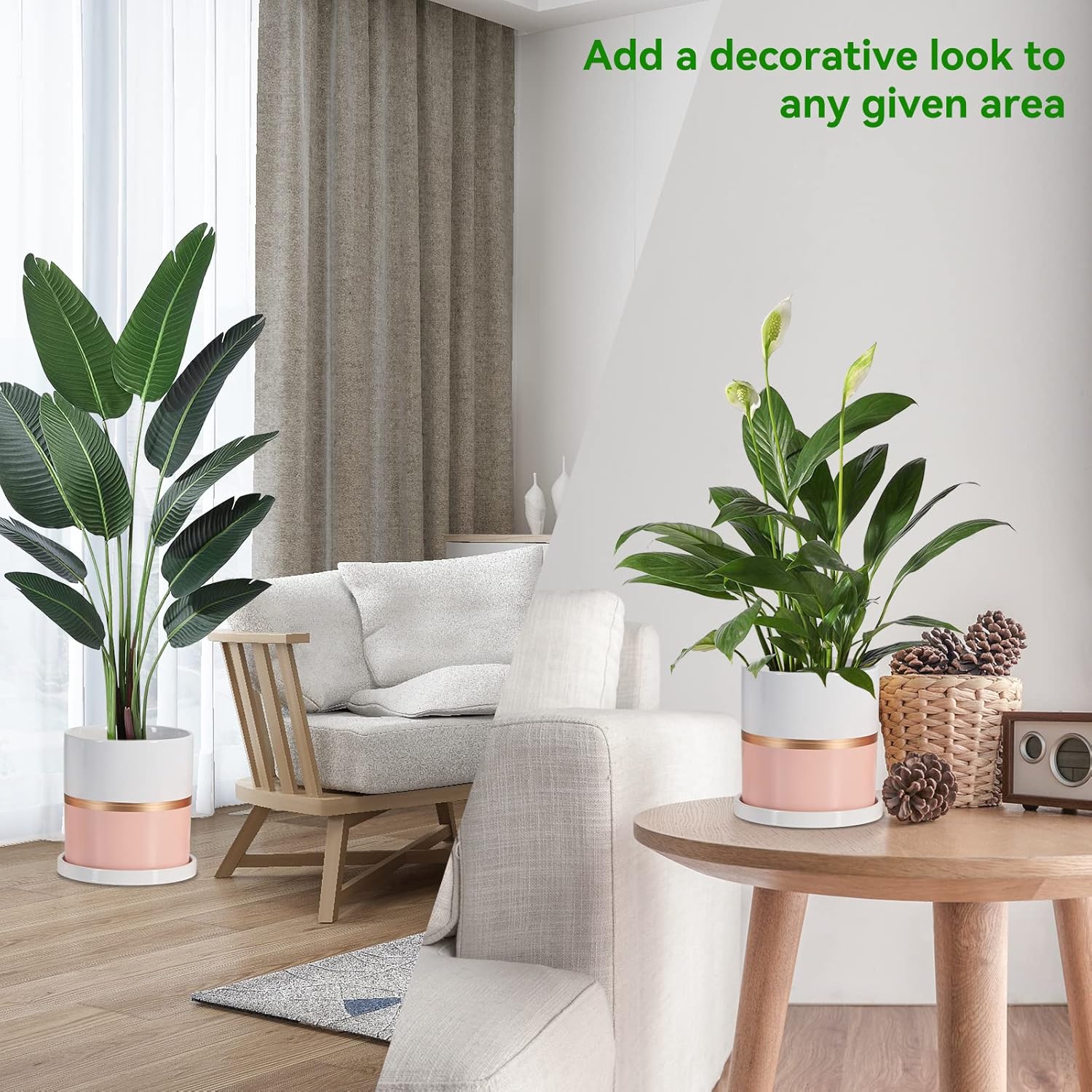 Ekirlin 4 inch Plant Pot - Ceramic Flower Planters Indoor - Modern Succulents Containers with Drain Hole Saucer, Decorate Home, Office & Outdoor (Pink)