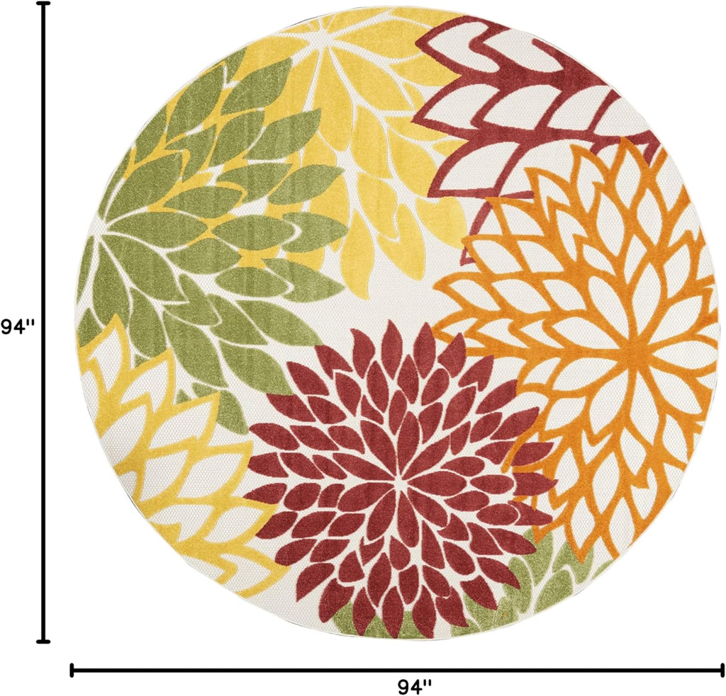 Nourison Home Aloha 94" Round Fabric Indoor/Outdoor Rug in Red Multi-Color