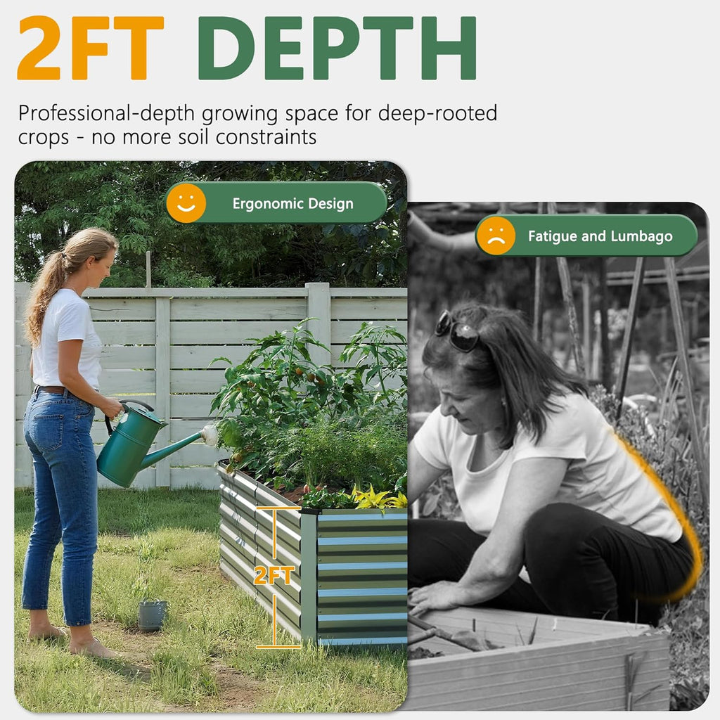 FOOWIN 2pcs 8x4x2ft Galvanized Raised Garden Bed, Planter Raised Garden Boxes Outdoor, Large Metal Raised Beds for Gardening, Garden Bed for Vegetables, Flowers, Herb,478 Gallon Capacity, Silver