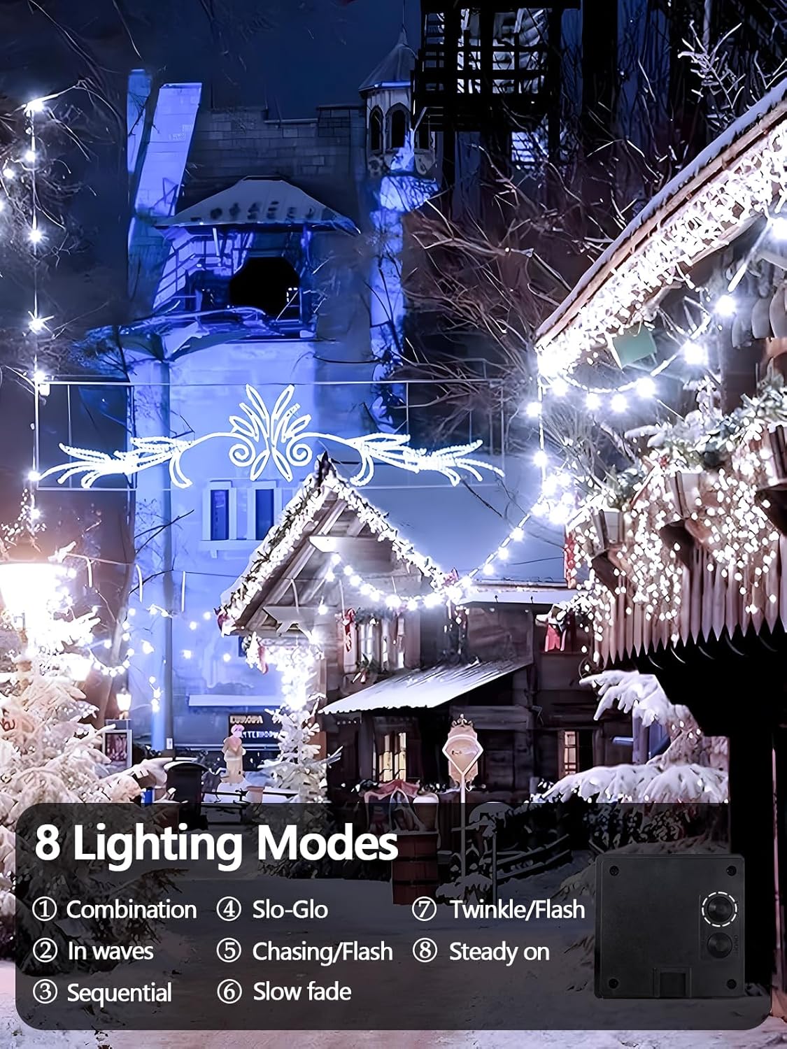 4 Pack 400 LED Solar String Lights for Outside, Solar Christmas Lights Outdoor with 8 Lighting Modes, Waterproof Green Wire Solar Powered Tree Light for Xmas Party Yard Garden Decorations (Cool White)