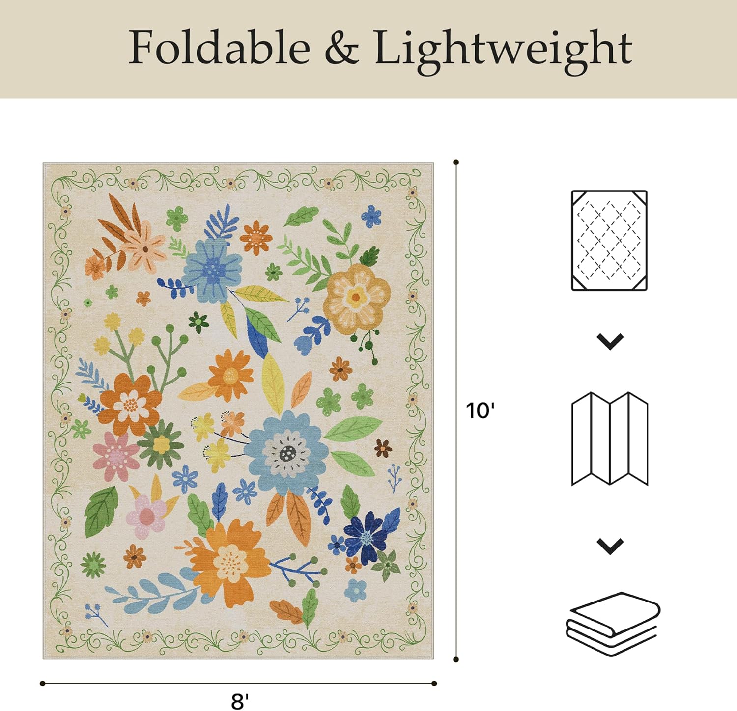 GENIMO Indoor Outdoor Area Rug 8' X 10' Waterproof, Washable Door Mat Non Shedding, Easy Cleaning Floral Outdoor Carpet for Patio, Entryway, Porch, Bathroom, Living Room, Bedroom, Backyard