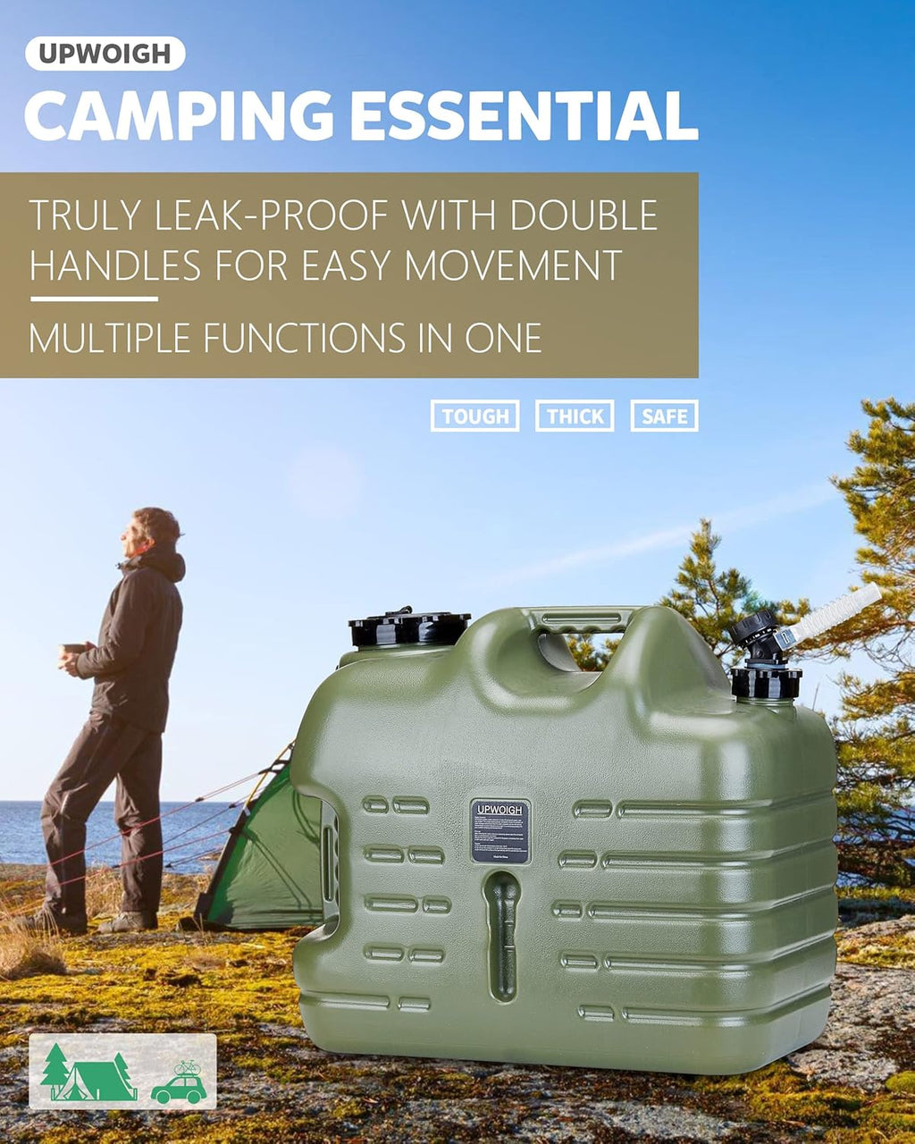 UPWOIGH Camping Water Container, 6.6 Gallon Big Water Jug(25L), Truly No Leakage Water Storage, Military Green Water Tank,BPA Free Overlanding Gear
