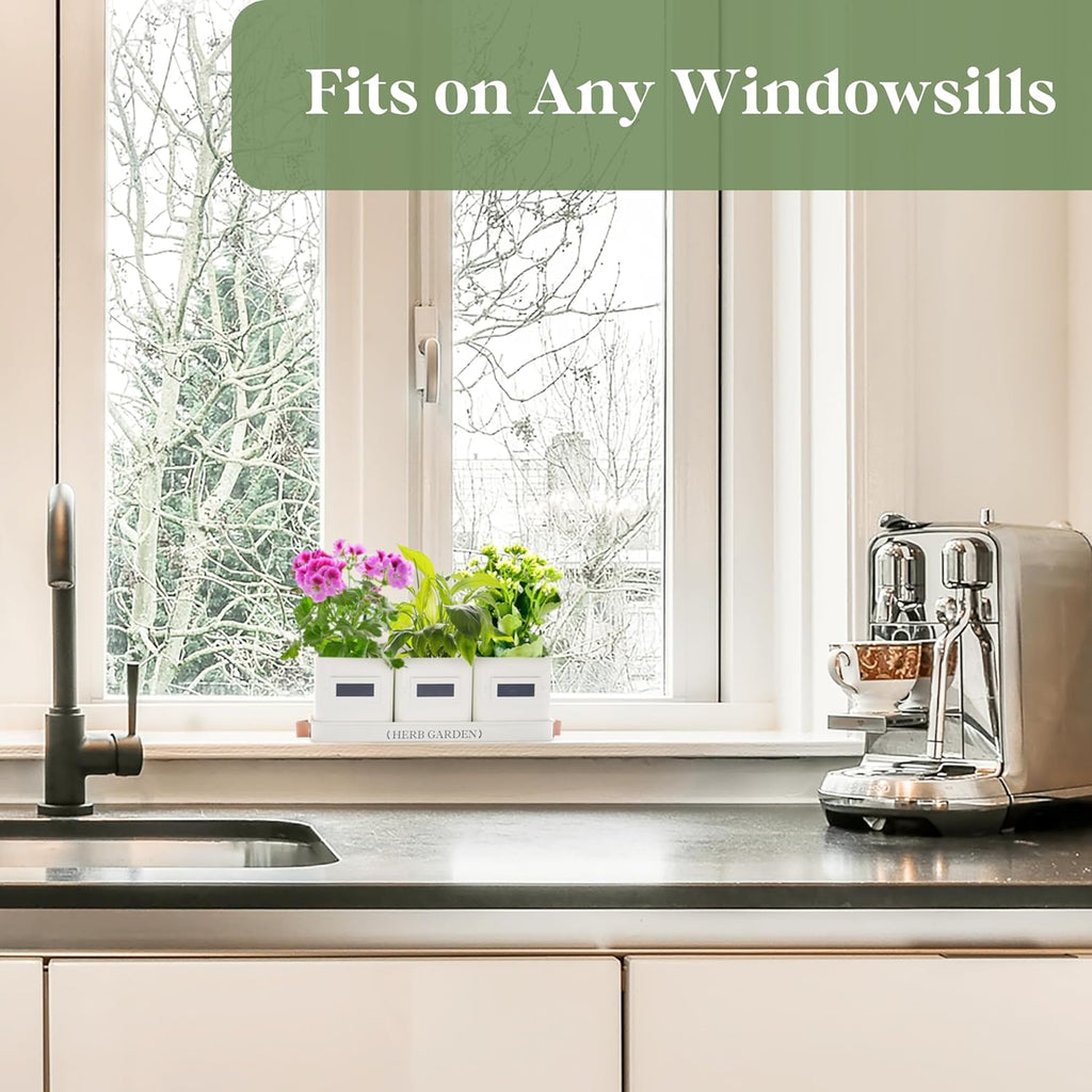 PERFNIQUE Indoor Herb Garden, Herb Planter Set with Tray, Farmhouse Indoor Plant Pots, Windowsill Herb Garden with Drainage(Planter only) for Indoor/Outdoor, Window Pots(White)