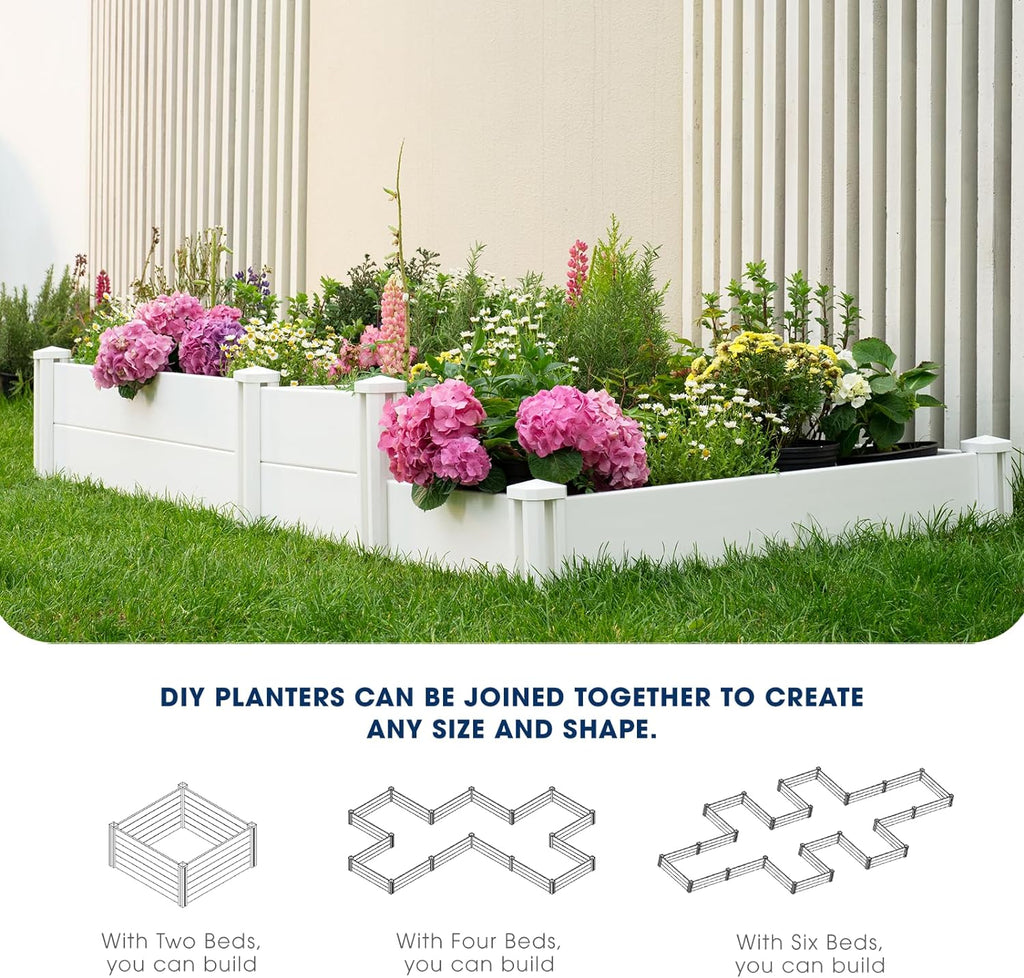 PASAMIC Durable Vinyl Raised Garden Bed, 4x4x1ft Raised Bed for Gardening, Planter Box with Open Bottom, Raised Garden Bed Outdoor, DIY Above Ground Garden Bed for Fruit, Vegetables, Herbs