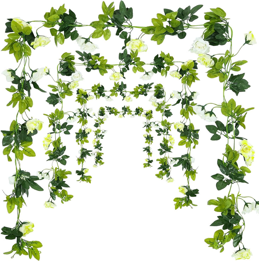 JUSTOYOU 2 Pack (15.8FT) Fake Rose Garland, Artificial Rose Vines Flowers Hanging Silk Rose Vine Wedding Home Backdrop Party Arch Arrangement Decoration