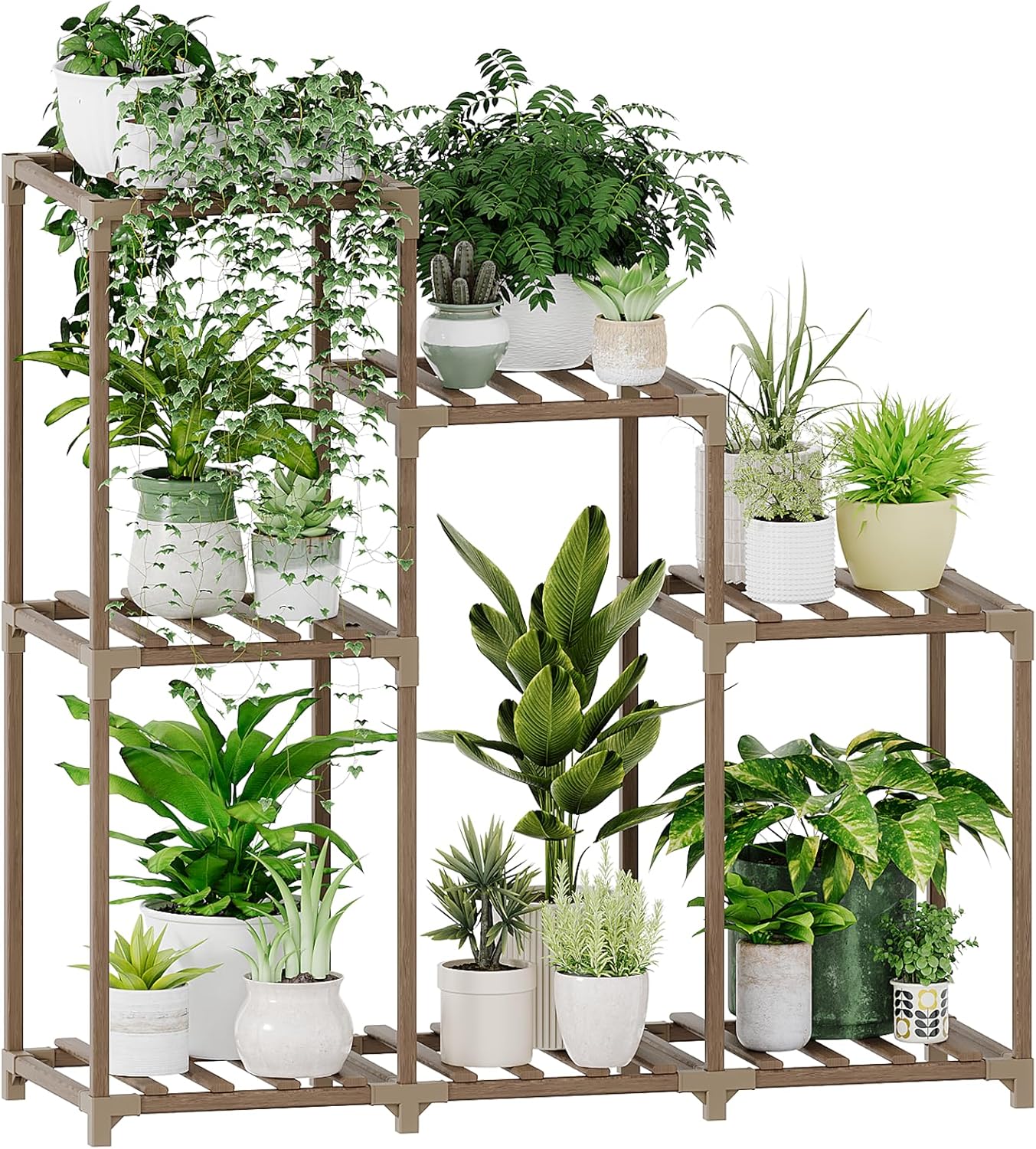 Bamworld Plant Stand Indoor Wood Plant Shelf Outdoor Tiered Plant Rack for Multiple Plants Upgrade 3 Tiers 7 Potted Ladder Plant Holder Plant Table for Mulitiple Pots Boho Decor Home Decor for Window Balcony Living Room Gardening Gifts