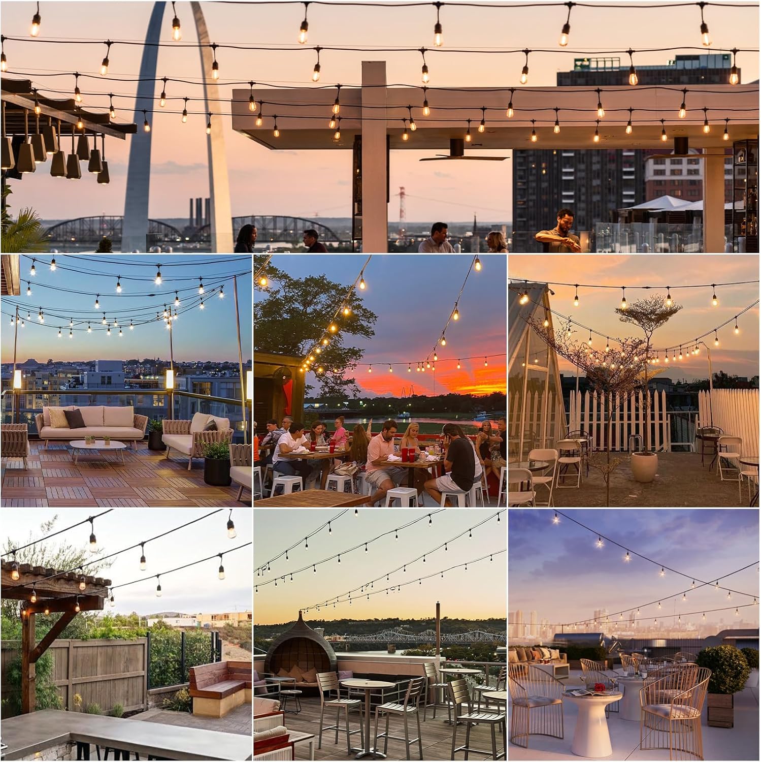 Svater 48 FT Outdoor String Lights 2W, Commercial Grade Patio Light with 15 pc Edison Shatterproof Bulbs, IP65 Waterproof LED Hanging Lighting for Bistro Cafe Market Outside Backyard, Warm White 2700K