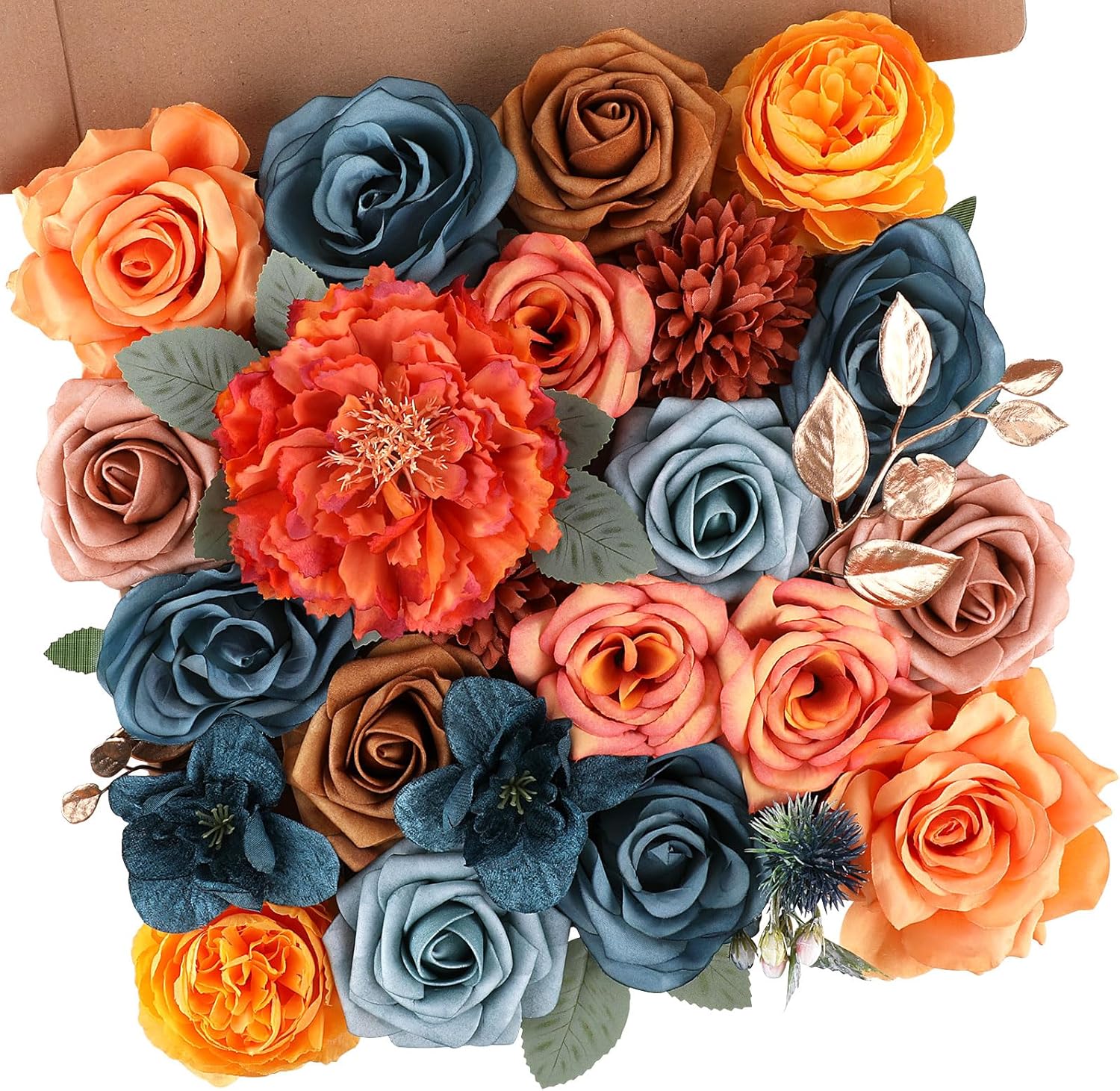 AGIRL Artificial Flowers Combo Silk Mix Purple Fake Flower with Stems for DIY Wedding Bouquets Centerpieces Arrangements Table Chair Decor Baby Shower Home Decor (Teal Orange)