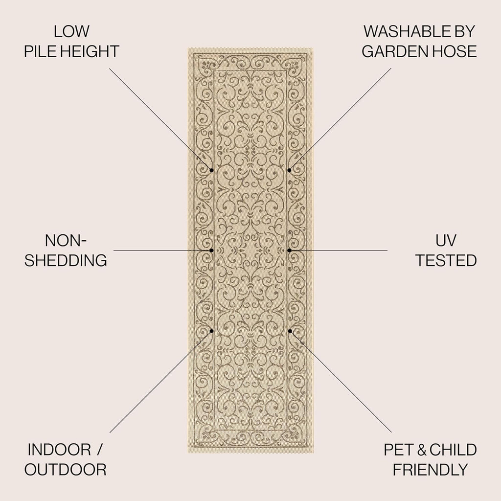 JONATHAN Y SMB106A-28 Charleston Vintage Filigree Textured Weave Indoor/Outdoor Beige 2 ft. x 8 ft. Runner Rug, Classic,Easy-Cleaning,HighTraffic,LivingRoom,Backyard, Non Shedding