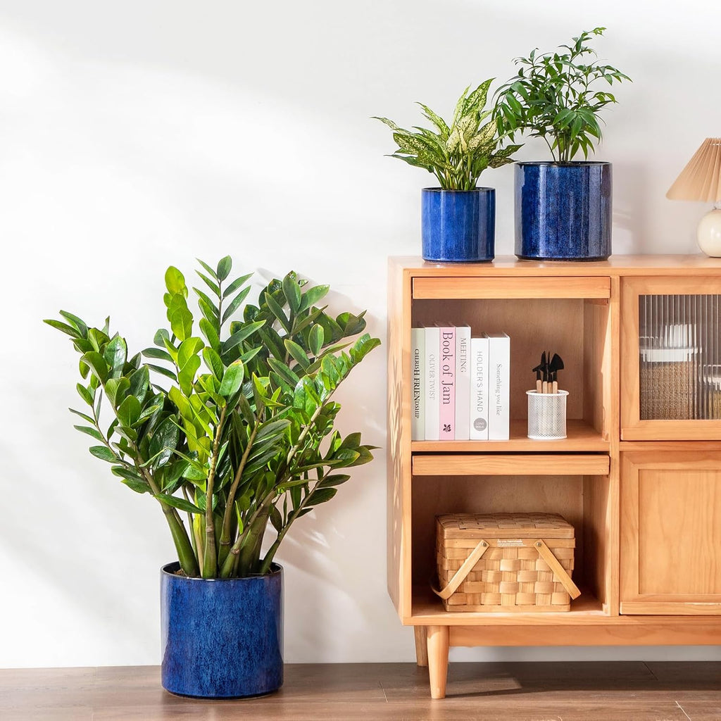 vancasso 6"+8"+10" Ceramic Pot for Plants, Large Outdoor Indoor Planter Pots with Drainage Holes, Set of 3, Blue