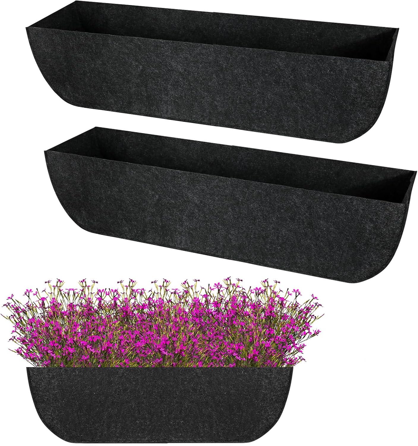 2-Pack 24in Planter Liners - Breathable Felt Hanging Basket and Window Box Liners - Prevent Root Suffocation and Bird Damage - Black