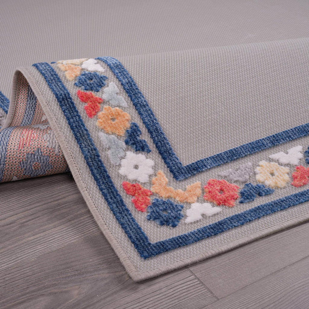 Beverly Rug Outdoor Runner Rug 2x7 Modern Floral Bordered Area Rugs for Indoor and Outdoor Patio Easy to Clean Non Shedding Living Room Porch Garden Washable Outside Carpet (2 x 7 Gray)