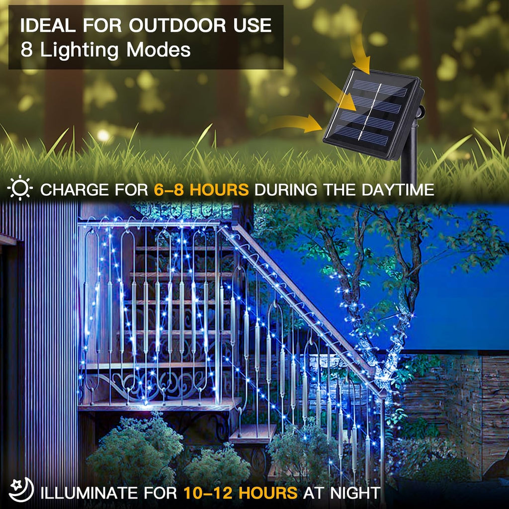 suddus 2 Pack 33ft Solar Fairy String Lights Small, 100 Led Blue Solar Fairy Lights Outdoor, 8 Modes Solar Christmas Lights Copper Wire for Trees Garden Patio Yard Deck Fence Party Decorations