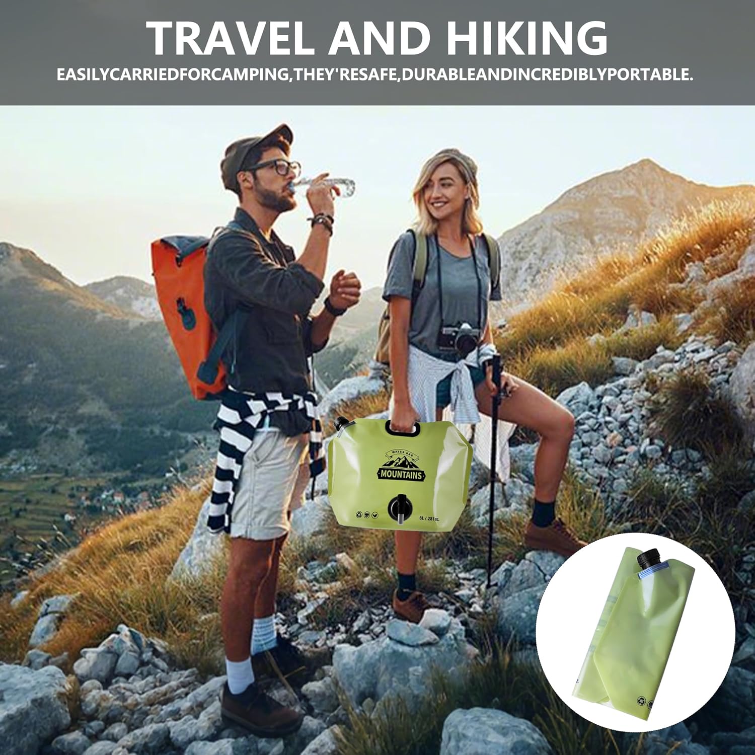 Collapsible 8L Water Storage Bag, BPA-Free Portable Folding Water Jug with Adjustable Faucet, Leakproof Emergency Water Bag for Camping, Hiking, Riding, Outdoor Sport (GREEN, 4)