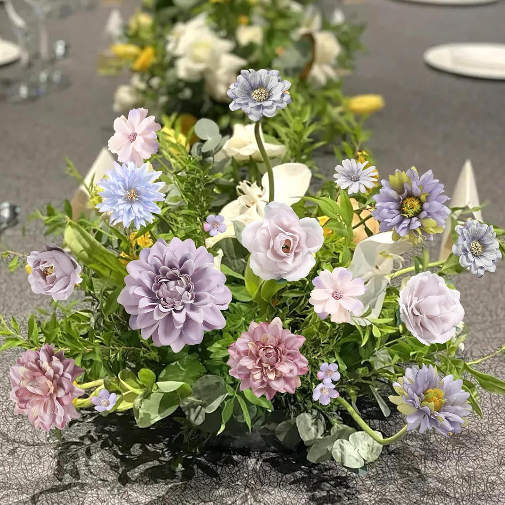 YYHUAWU Artificial Flowers Heads Combo Purple Flowers Mix Silk Flowers Dahlia Roses for DIY Wedding Bridal Bouquets, Baby Shower, Floral Arrangement, Table Centerpieces, Home Decorations.