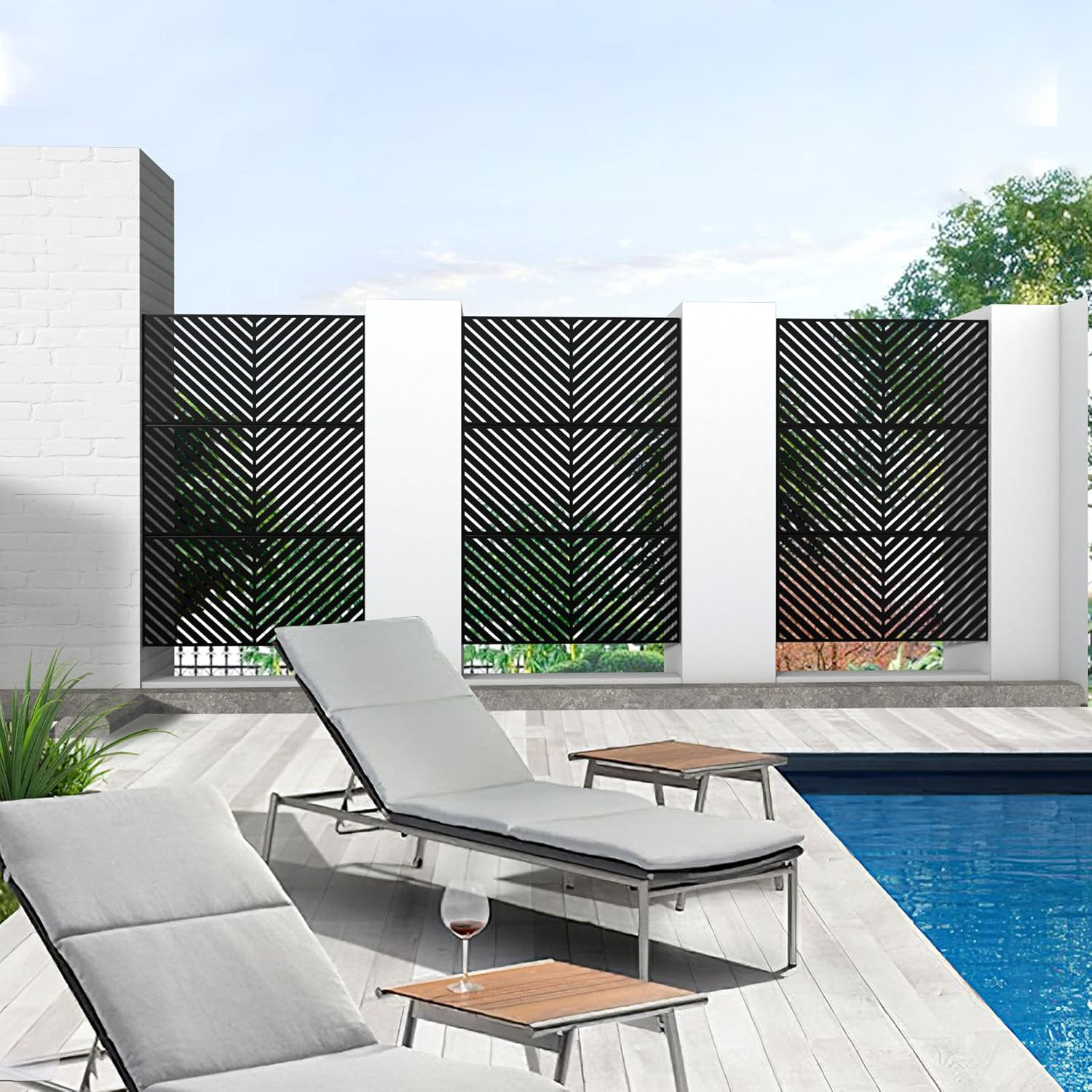 Metal Privacy Screen Outdoor 72" H×47" W,Freestanding Decorative Privacy Screen for Balcony Yard&Garden,Privacy Fence-Black&Arrow