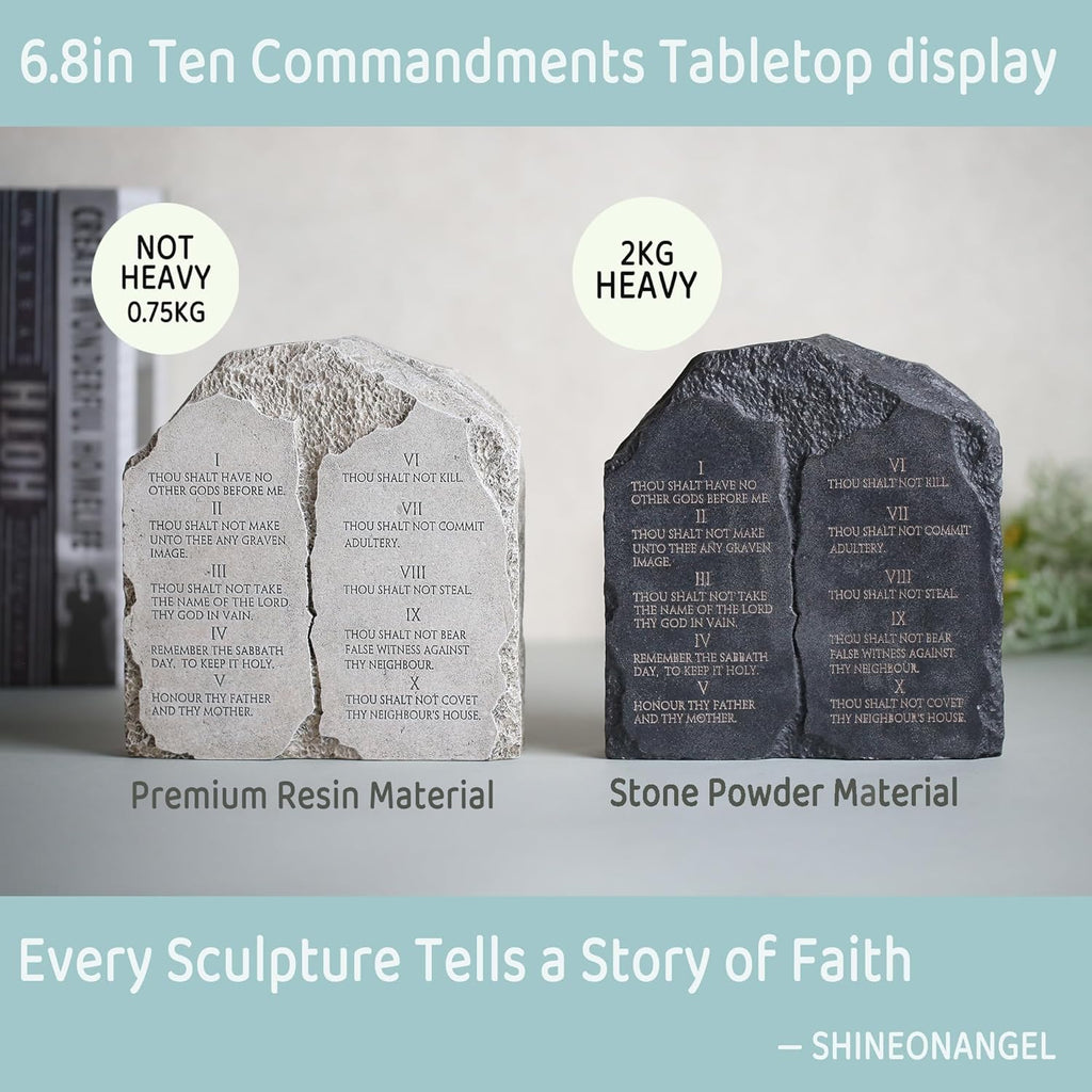 Ten Commandments Tabletop Decor - 6.8-Inch Black Stone Religious Sculpture for Home, Office, or Religious Decor Inspritional Table Decor