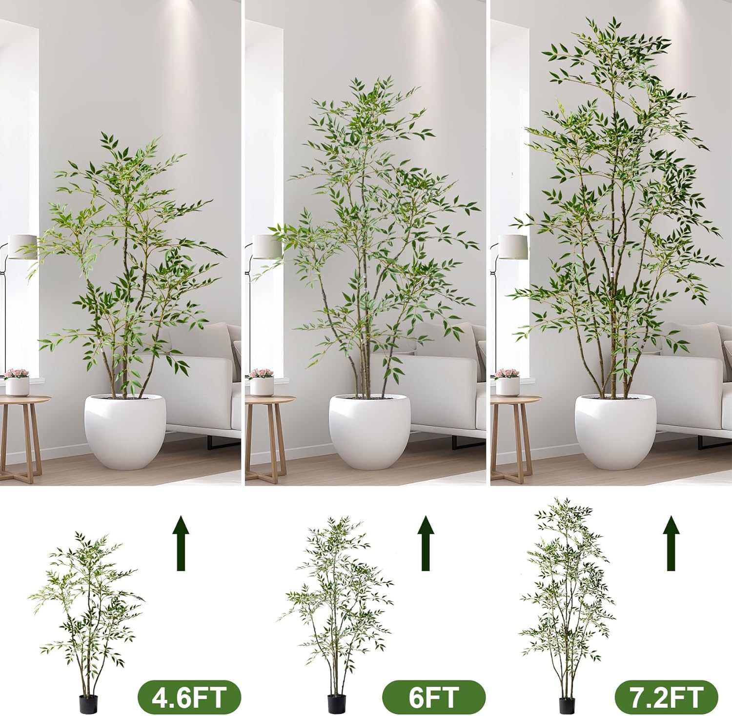 4.6ft Faux Bamboo Tree Artificial Nandina Tree Artificial Indoor Plants Realistic Fake Potted Tree with 800+ Leaves, Cement Planter - Home Office Decor Perfect for Housewarming Gift Non-Toxic