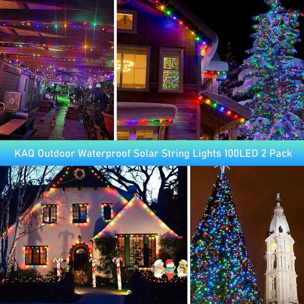 Multicolor Solar String Lights Outdoor Waterproof 2PK 200LED 66FT Twinkle Lights Auto On/Off Solar Powered LED Fairy Light Green Wire with 8 Modes for Christmas Tree Party Decorations (Multicolor)