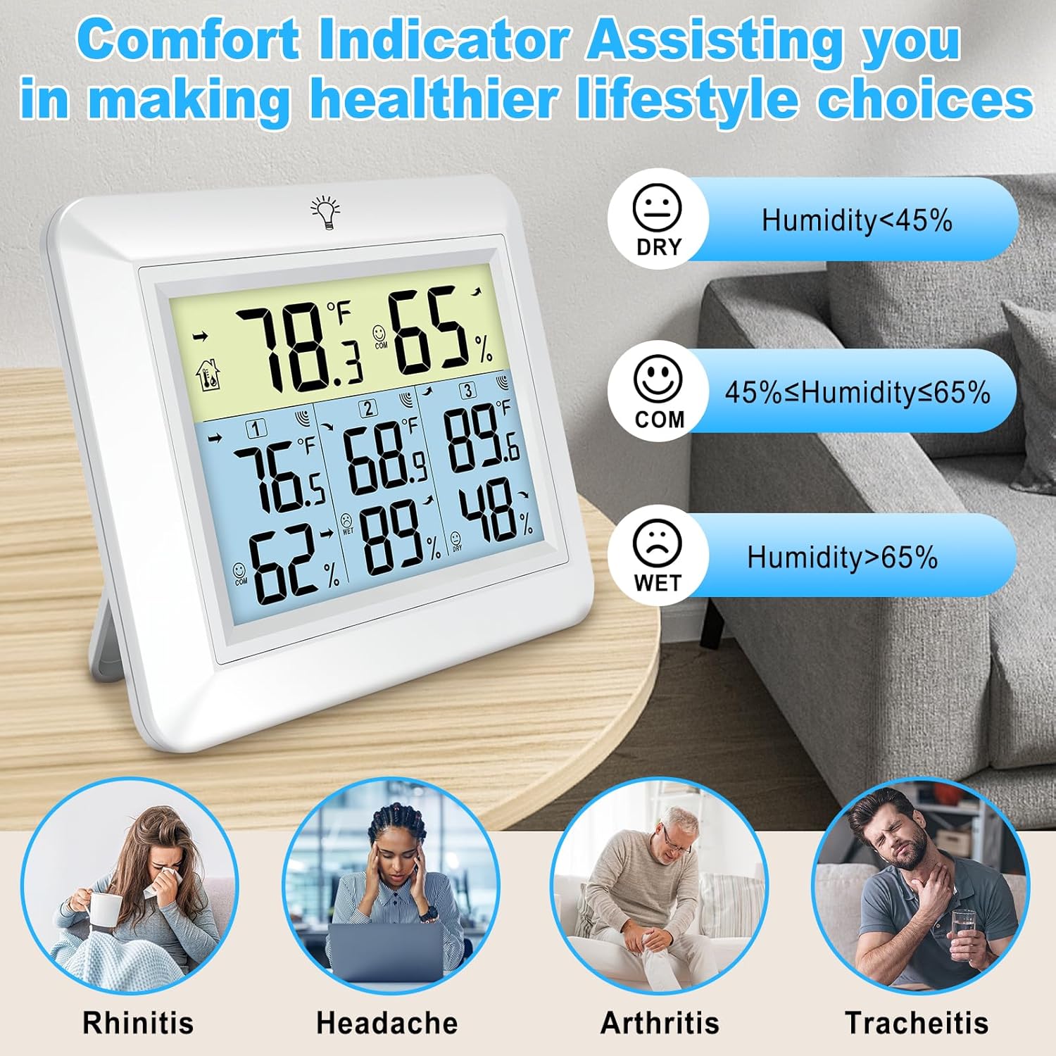 Urageuxy Weather Station Wireless Indoor Outdoor Thermometer with 3 Sensors, Remote Temperature Monitor with Humidity for Home, Baby Nursery, Room, Attic, Patio