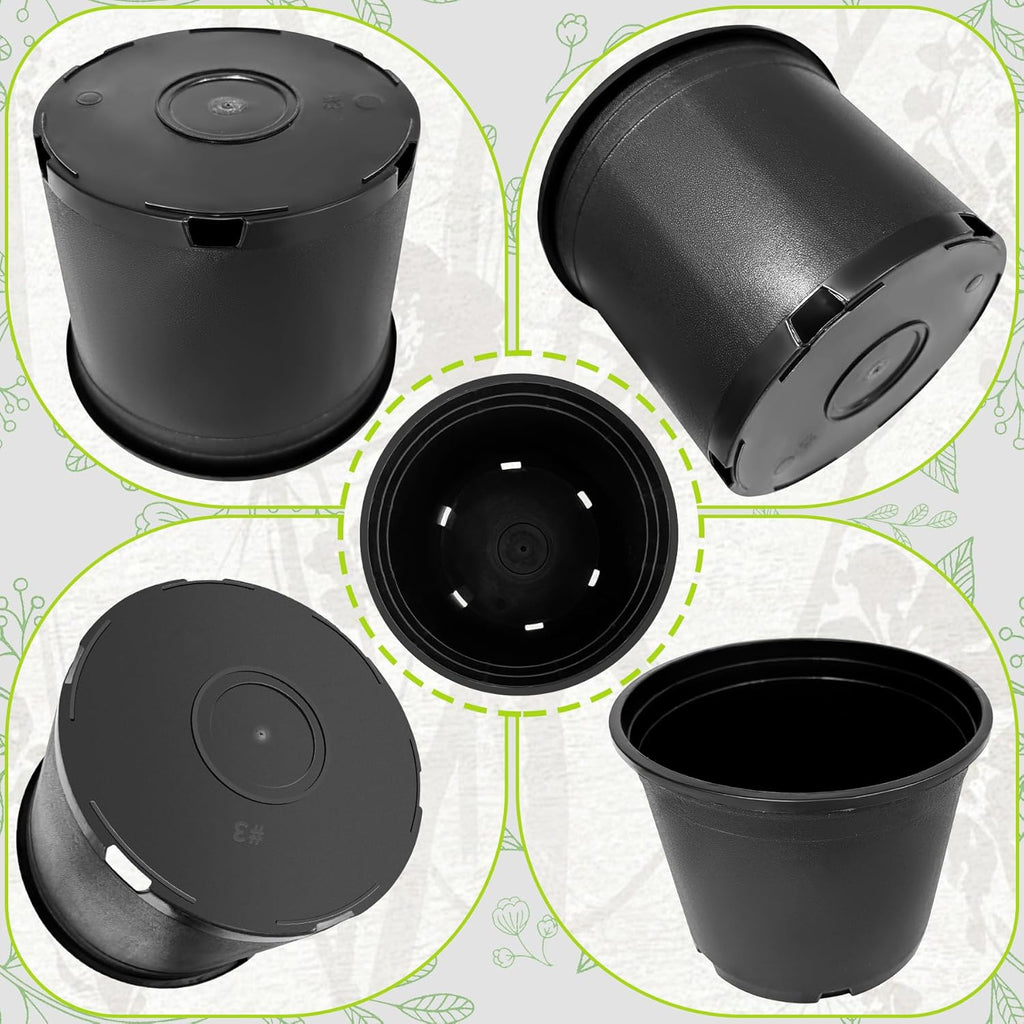 3 Gallon Nursery Pots Plastic Container Injection Molded Pot for Plants Flexible with Drainage Holes Suitable for Plants Soil Growers or Hydroponics Black 10 Pcs