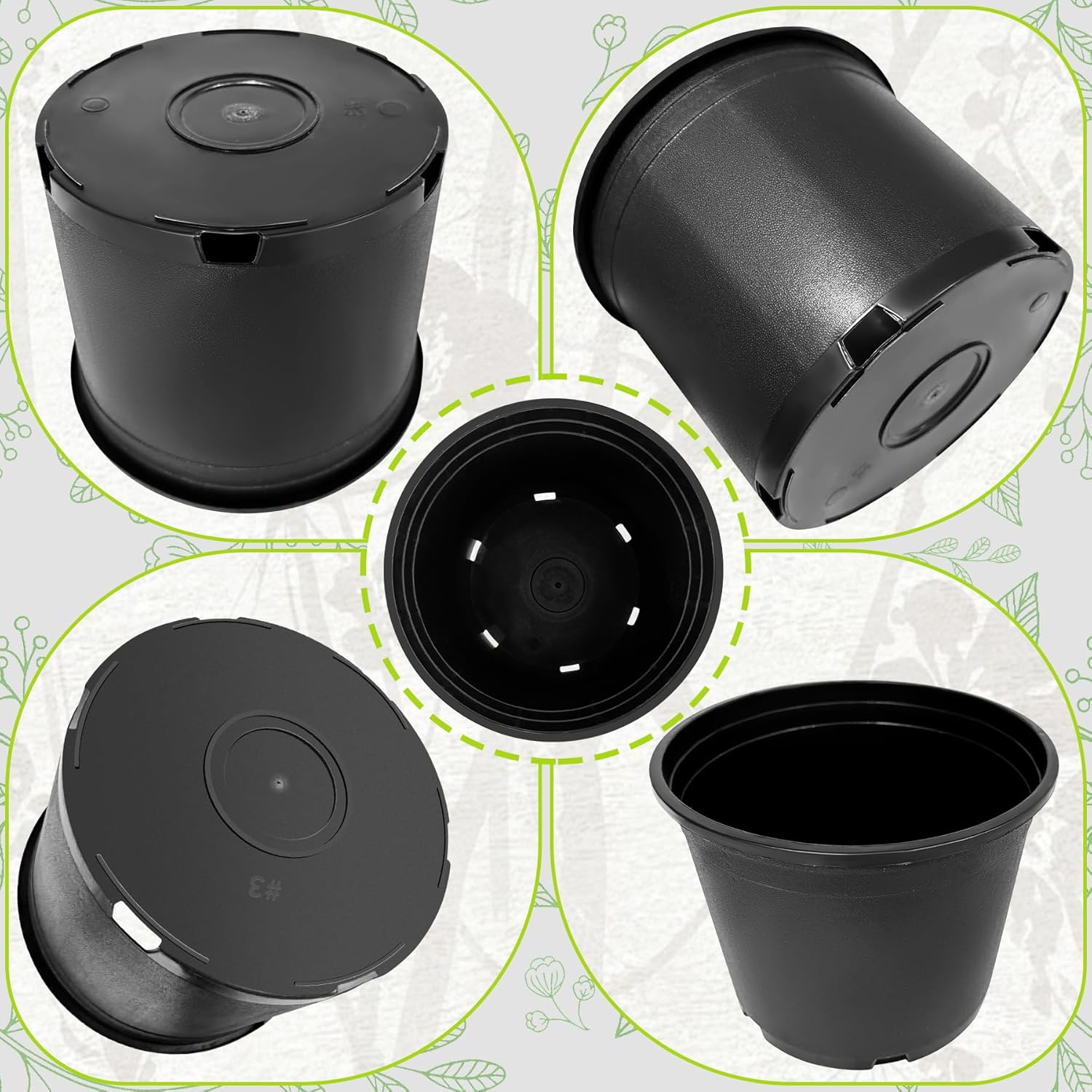 3 Gallon Nursery Pots Plastic Container Injection Molded Pot for Plants Flexible with Drainage Holes Suitable for Plants Soil Growers or Hydroponics Black 10 Pcs