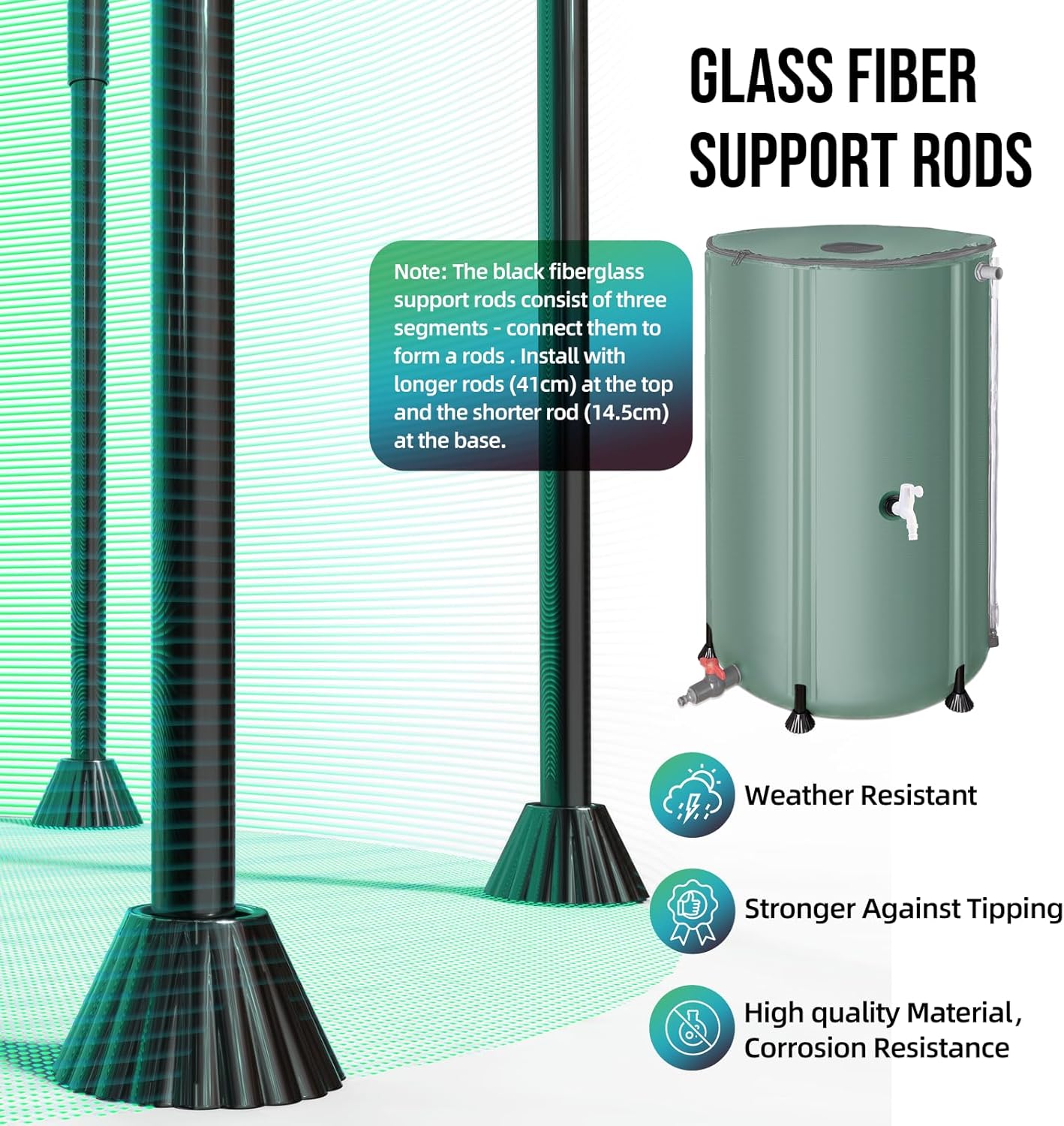 Collapsible Rain Barrel Water Collection System - 100 Gallon Portable Water Storage Tank,Foldable Rainwater Collect System Downspout, Water Catcher Container with Filter, Spigots＆Overflow Kit,Green