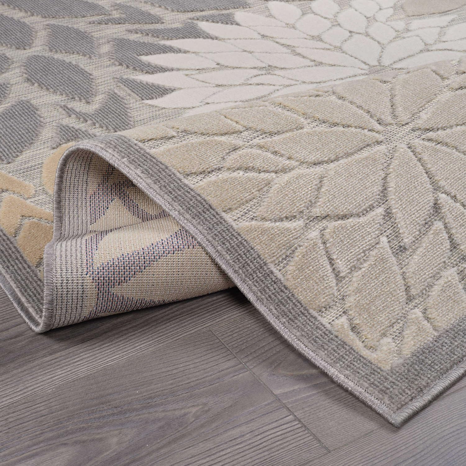 Beverly Rug Outdoor Rug 6x9 Modern Floral Tropical Area Rugs for Indoor and Outdoor Patio Easy to Clean Non Shedding Living Room Porch Garden Washable Outside Carpet (6 x 9 Gray)